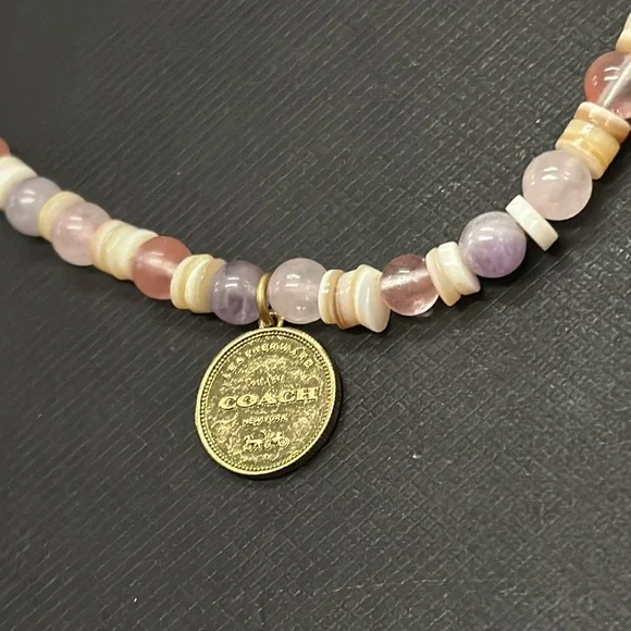 NWT Coach Rexy Coin Beaded Choker Necklace Gem Stone Charm Adjustable Dinosaur - Picture 9 of 10